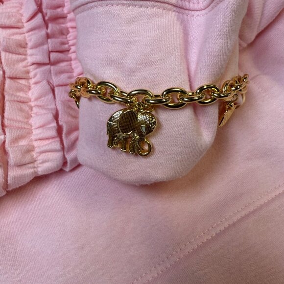 Lilly Pulitzer Gold Charm Bracelet w/ Dress Turtle Elephant Shell Orange EUC - Picture 3 of 7
